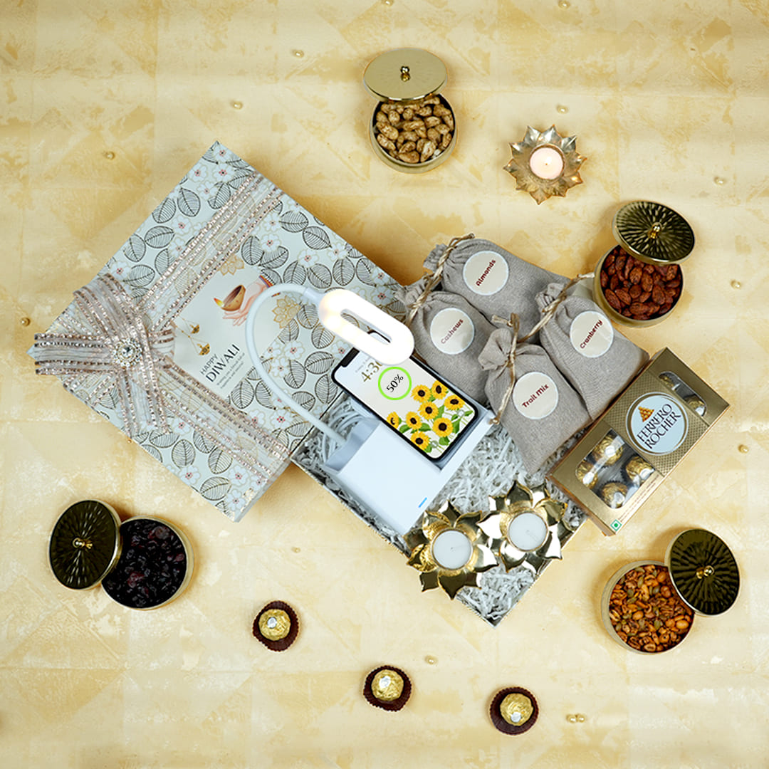 Unique Electronics Diwali Gifts - Lamp & Dry Fruits